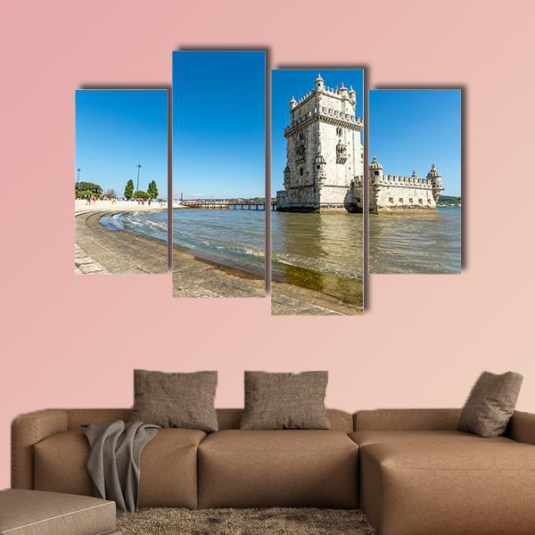Belem Tower In Lisbon Canvas Wall Art-4 Pop-Gallery Wrap-50" x 32"-Tiaracle
