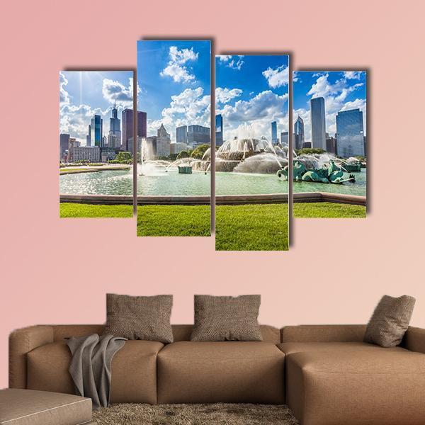 Buckingham Fountain Canvas Wall Art-4 Pop-Gallery Wrap-50" x 32"-Tiaracle