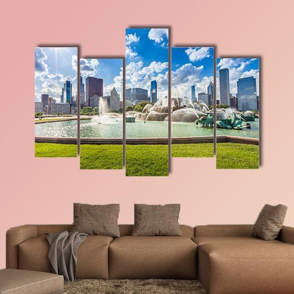Buckingham Fountain Canvas Wall Art-5 Pop-Gallery Wrap-47" x 32"-Tiaracle