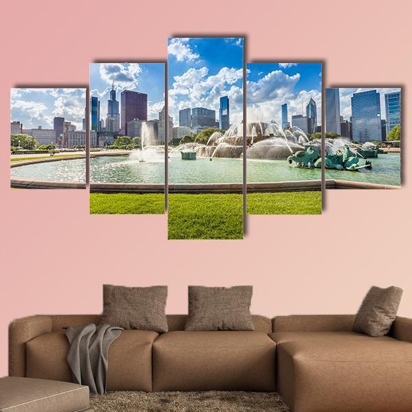 Buckingham Fountain Canvas Wall Art-5 Star-Gallery Wrap-62" x 32"-Tiaracle