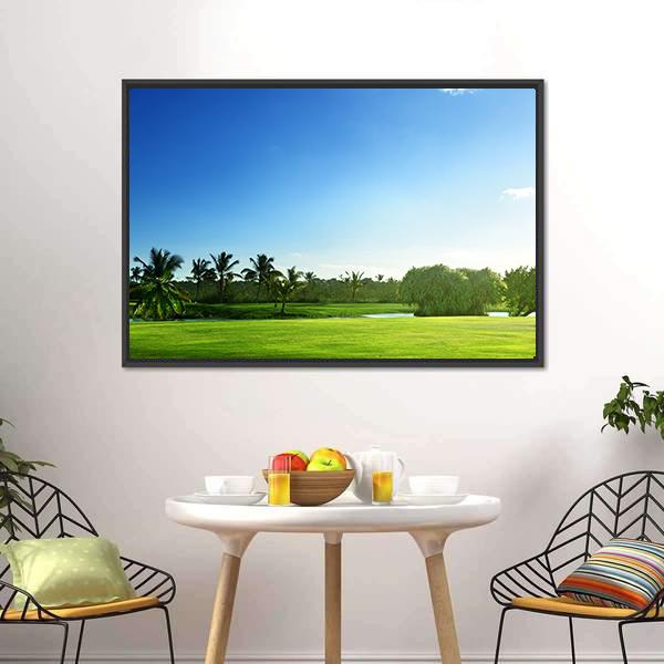 Day View Of Golf Course Canvas Wall Art-1 Piece-Floating Frame-24&quot; x 16&quot;-Tiaracle