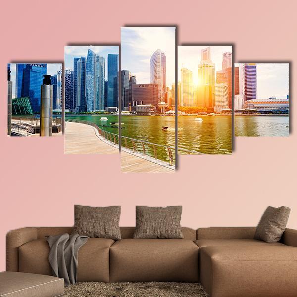 Singapore City Skyline Canvas Wall Art-5 Star-Gallery Wrap-62" x 32"-Tiaracle