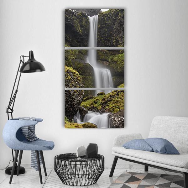 Day View Of Waterfall Vertical Canvas Wall Art-3 Vertical-Gallery Wrap-12" x 25"-Tiaracle