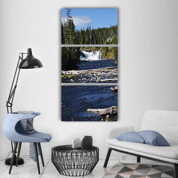 Day View Of Yellowstone National Park Waterfall Vertical Canvas Wall Art-3 Vertical-Gallery Wrap-12" x 25"-Tiaracle