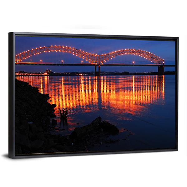 De Soto Bridge At Night Canvas Wall Art-3 Horizontal-Gallery Wrap-25" x 16"-Tiaracle