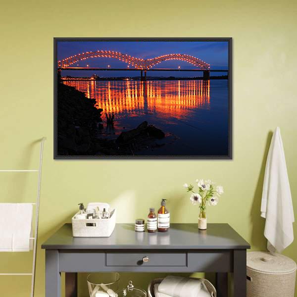 De Soto Bridge At Night Canvas Wall Art-1 Piece-Floating Frame-24" x 16"-Tiaracle