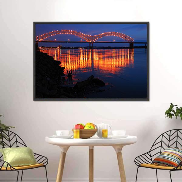De Soto Bridge At Night Canvas Wall Art-3 Horizontal-Gallery Wrap-25" x 16"-Tiaracle