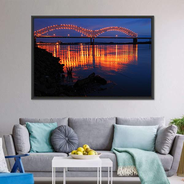 De Soto Bridge At Night Canvas Wall Art-3 Horizontal-Gallery Wrap-25" x 16"-Tiaracle