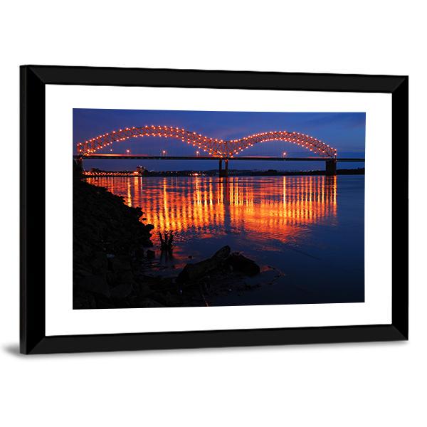 De Soto Bridge At Night Canvas Wall Art-3 Horizontal-Gallery Wrap-25" x 16"-Tiaracle