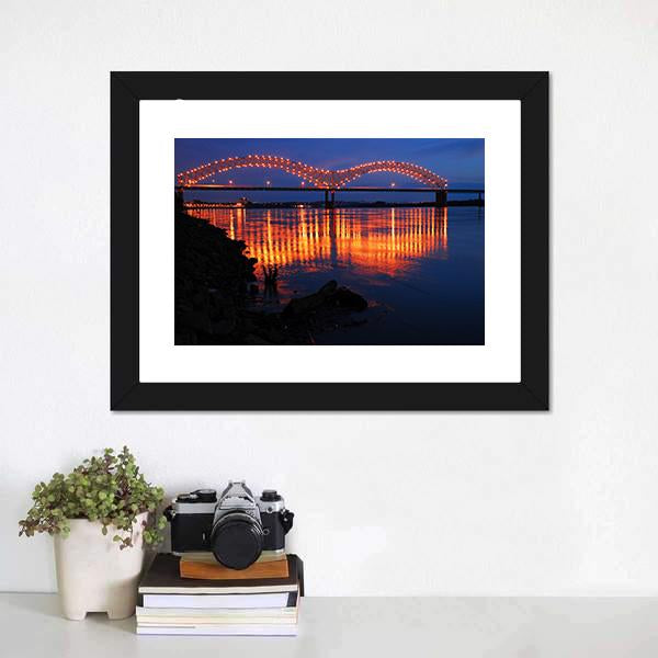 De Soto Bridge At Night Canvas Wall Art-1 Piece-Framed Print-20" x 16"-Tiaracle