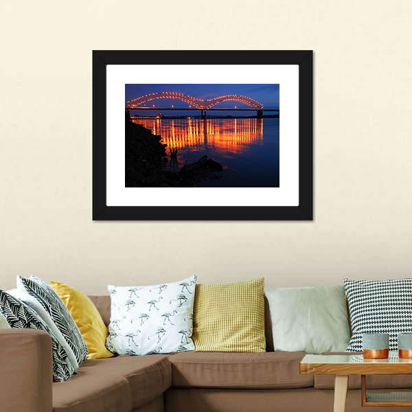De Soto Bridge At Night Canvas Wall Art-3 Horizontal-Gallery Wrap-25" x 16"-Tiaracle