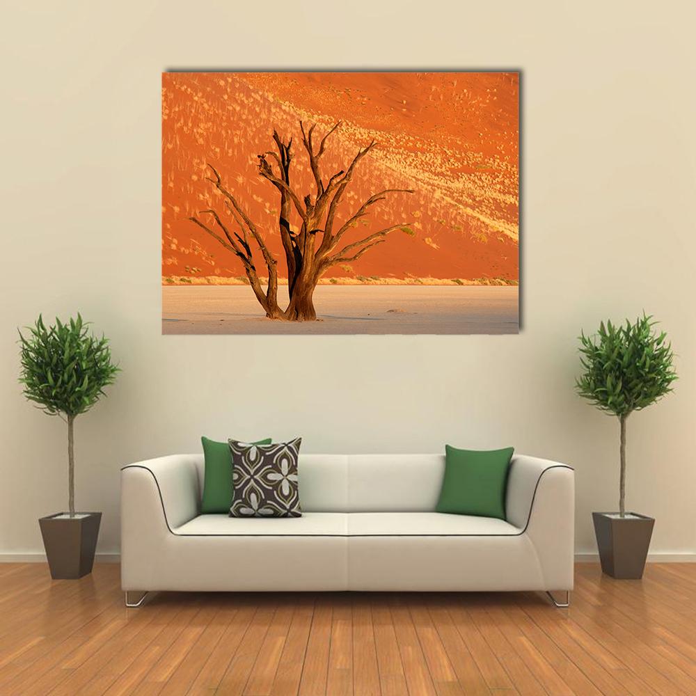 Dead Acacia Tree Against Red Sand Dune Namibia Canvas Wall Art-4 Horizontal-Gallery Wrap-34" x 24"-Tiaracle