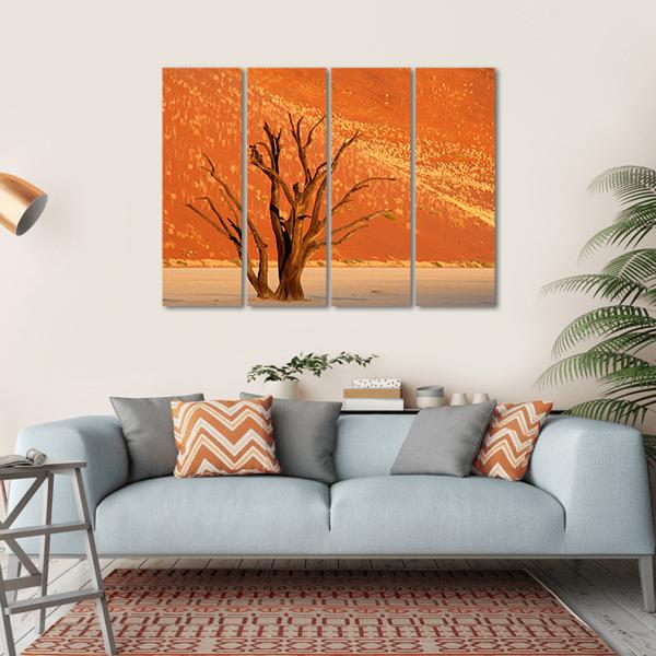 Dead Acacia Tree Against Red Sand Dune Namibia Canvas Wall Art-4 Horizontal-Gallery Wrap-34" x 24"-Tiaracle