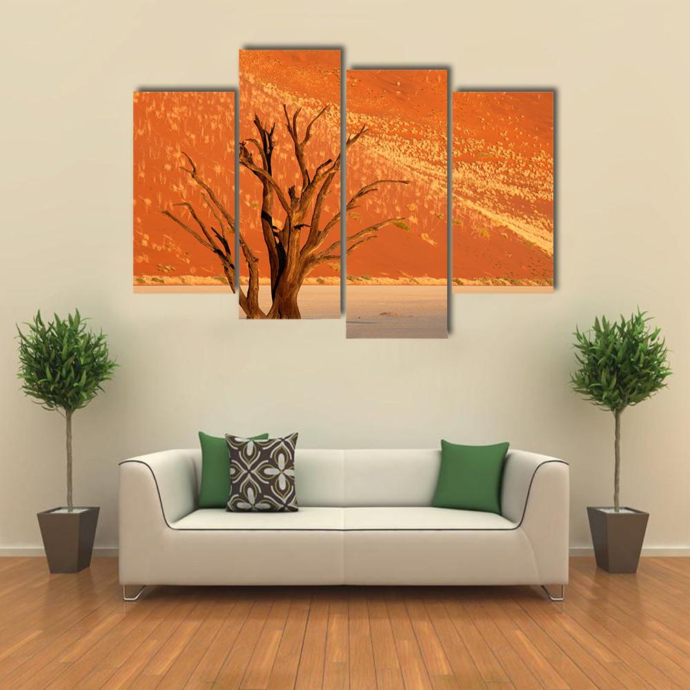 Dead Acacia Tree Against Red Sand Dune Namibia Canvas Wall Art-4 Pop-Gallery Wrap-34" x 20"-Tiaracle