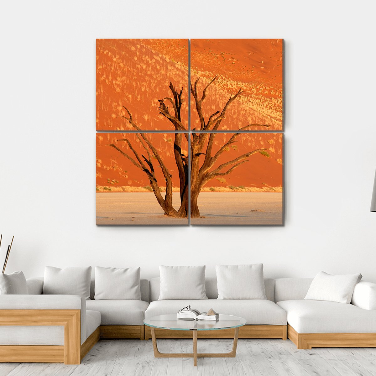 Dead Acacia Tree Against Red Sand Dune Namibia Canvas Wall Art-4 Square-Gallery Wrap-17" x 17"-Tiaracle