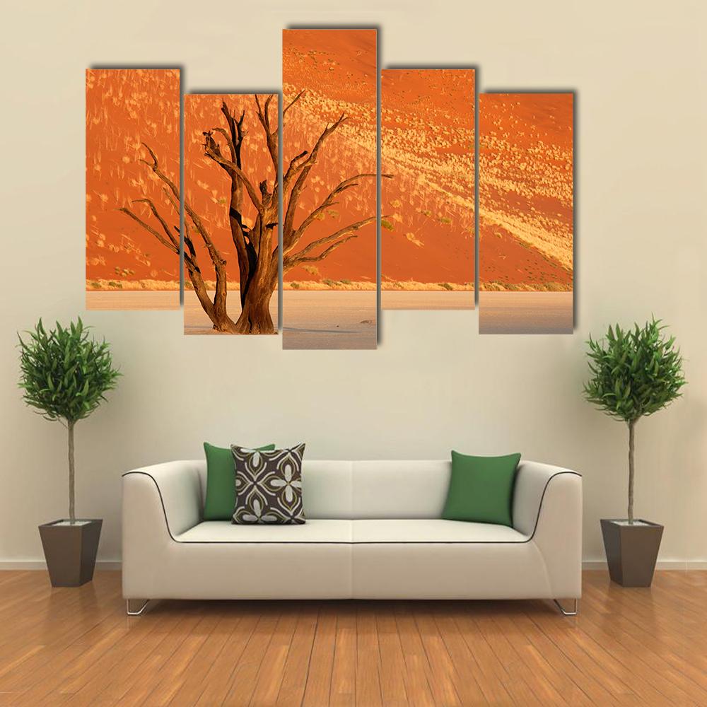 Dead Acacia Tree Against Red Sand Dune Namibia Canvas Wall Art-5 Pop-Gallery Wrap-32" x 21"-Tiaracle