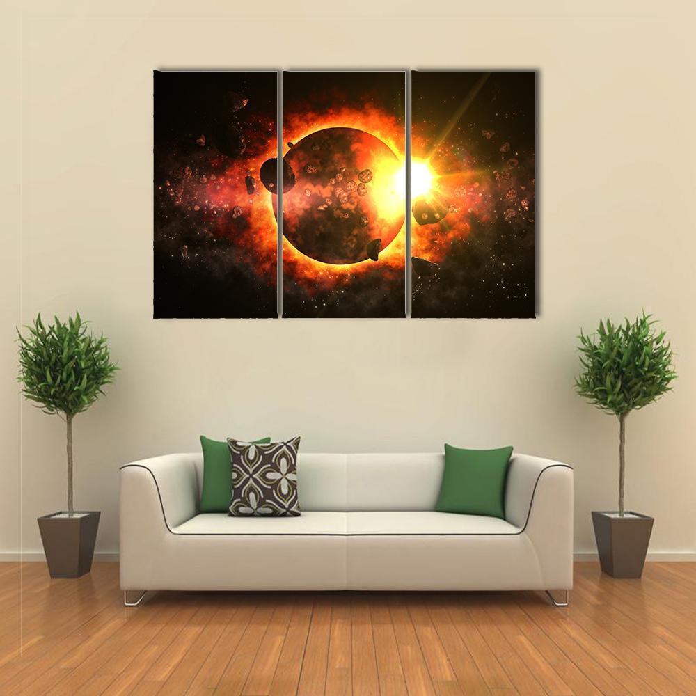 Dead Planet With Asteroids Canvas Wall Art-3 Horizontal-Gallery Wrap-37" x 24"-Tiaracle