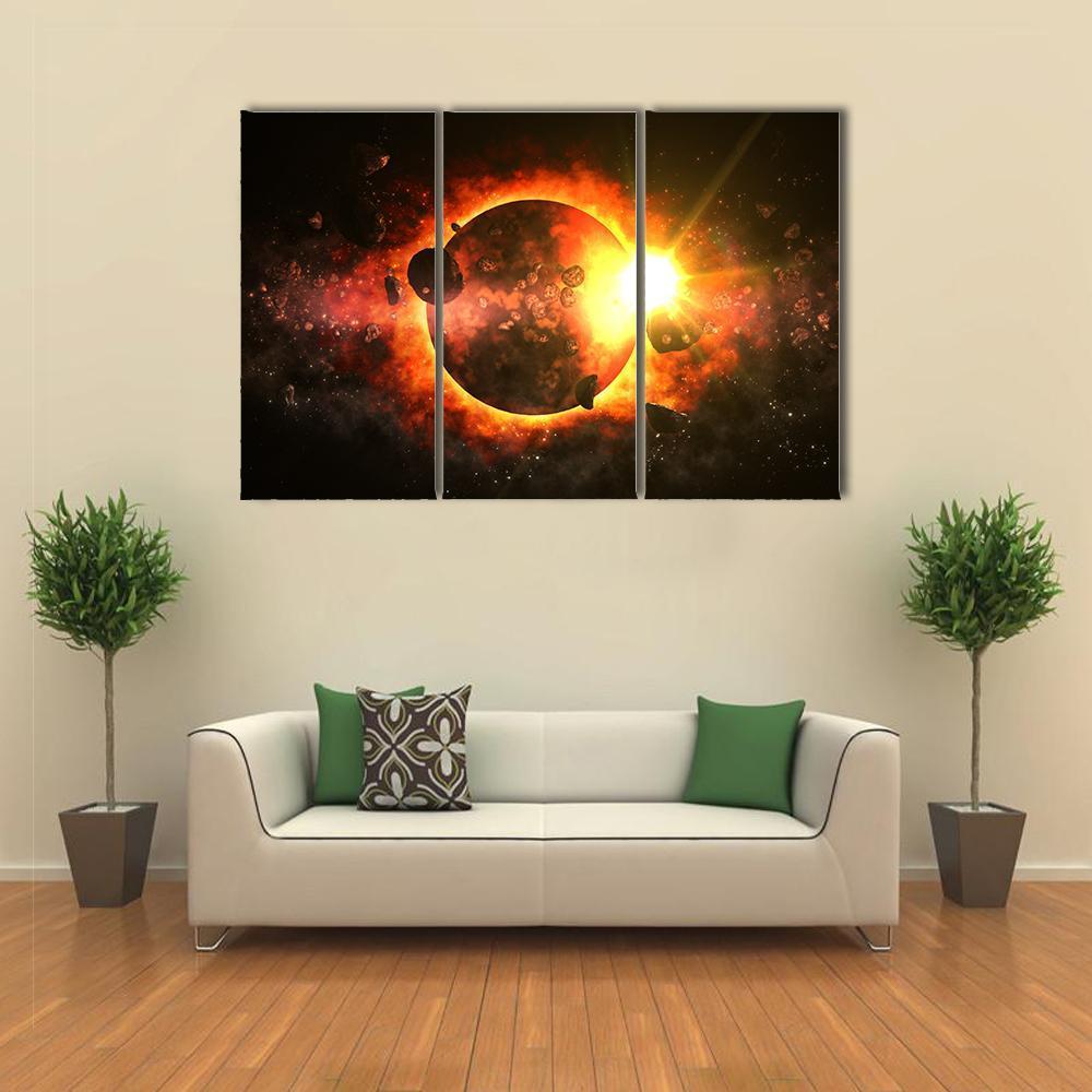 Dead Planet With Asteroids Canvas Wall Art-5 Star-Gallery Wrap-62" x 32"-Tiaracle