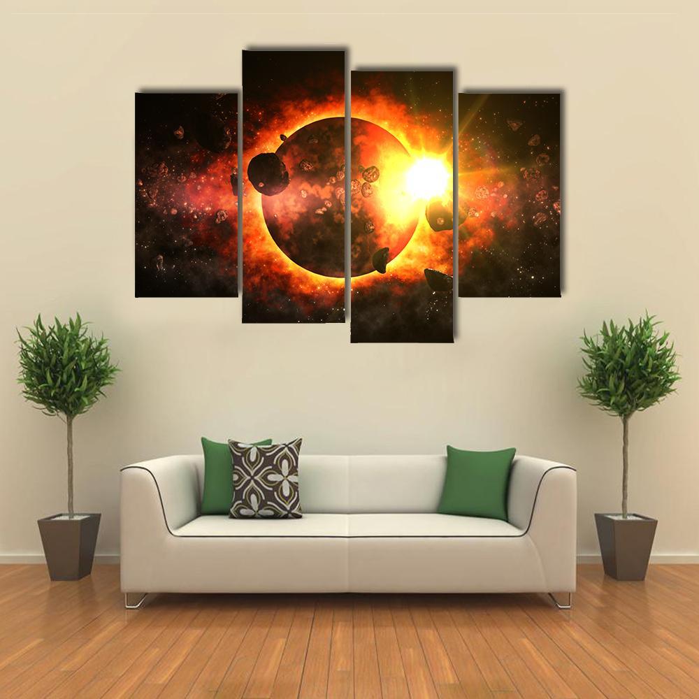 Dead Planet With Asteroids Canvas Wall Art-4 Pop-Gallery Wrap-50" x 32"-Tiaracle