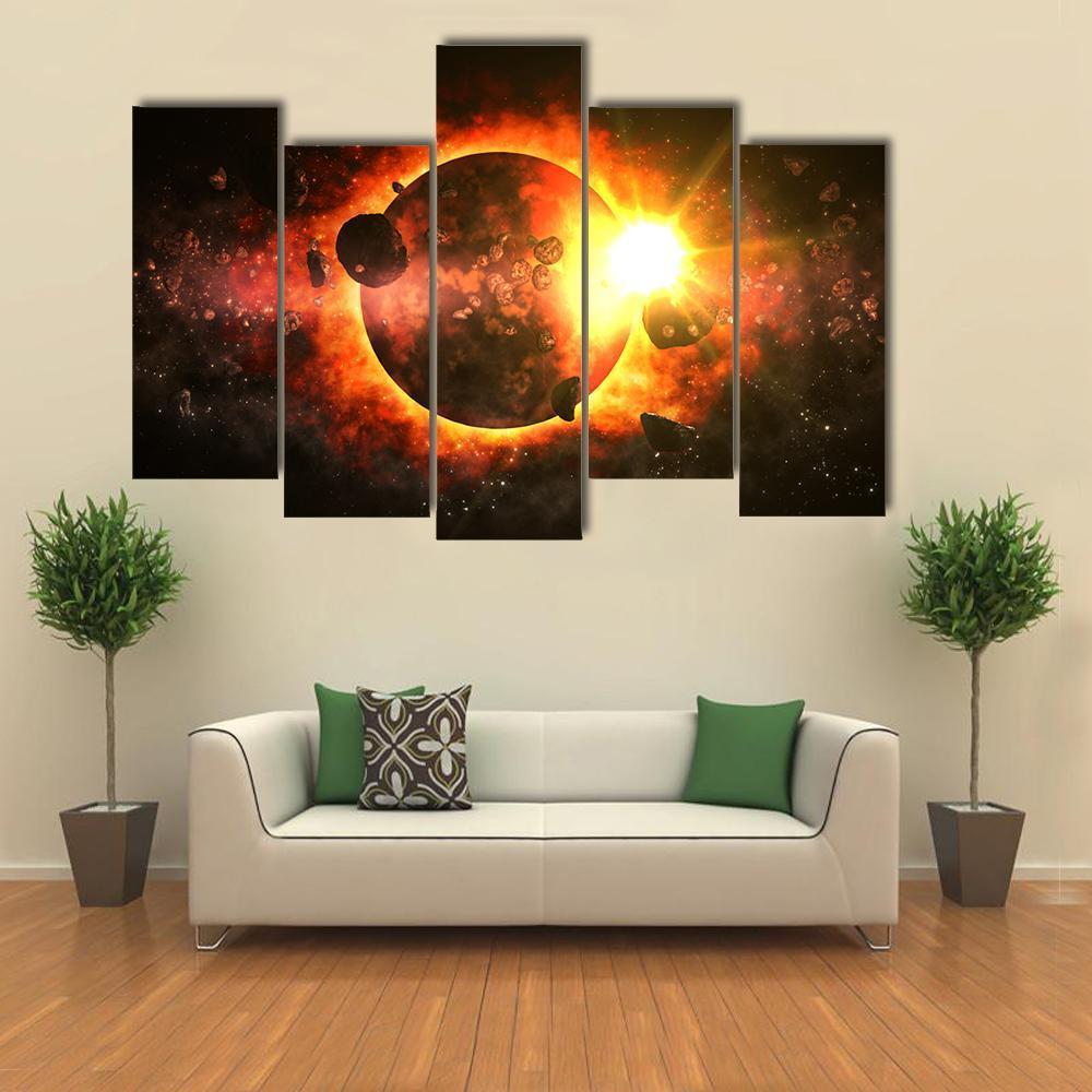 Dead Planet With Asteroids Canvas Wall Art-5 Pop-Gallery Wrap-47" x 32"-Tiaracle