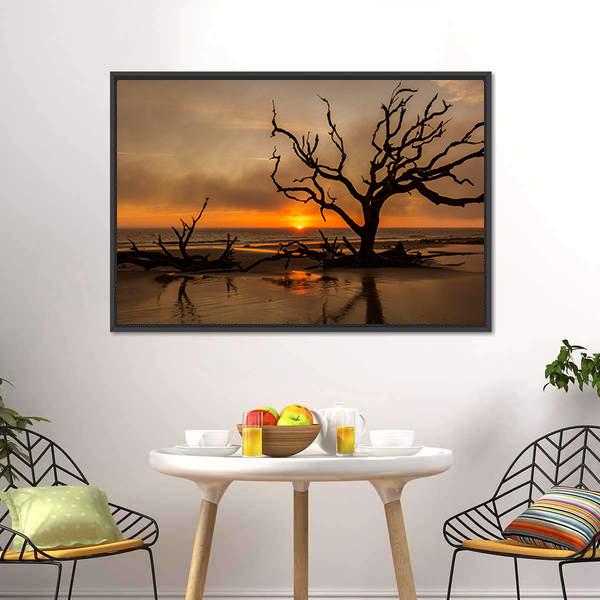 Dead Tree At Sunrise Canvas Wall Art-1 Piece-Floating Frame-24" x 16"-Tiaracle