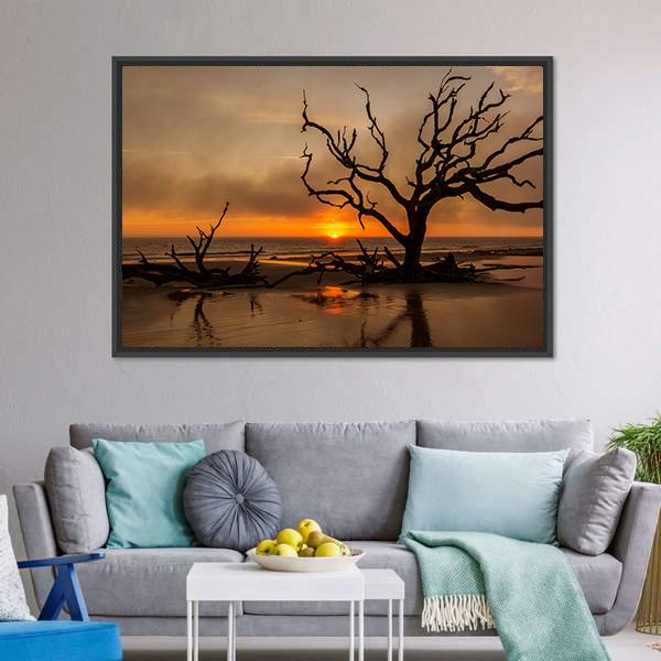 Dead Tree At Sunrise Canvas Wall Art-3 Horizontal-Gallery Wrap-25" x 16"-Tiaracle