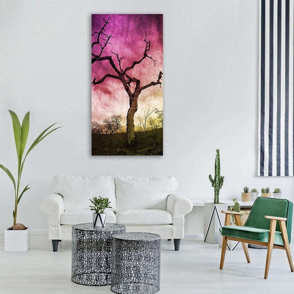 Dead Almond Tree Vertical Canvas Wall Art-3 Vertical-Gallery Wrap-12" x 25"-Tiaracle