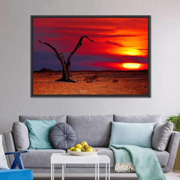 Dead Tree In Desert Canvas Wall Art-5 Horizontal-Gallery Wrap-22" x 12"-Tiaracle
