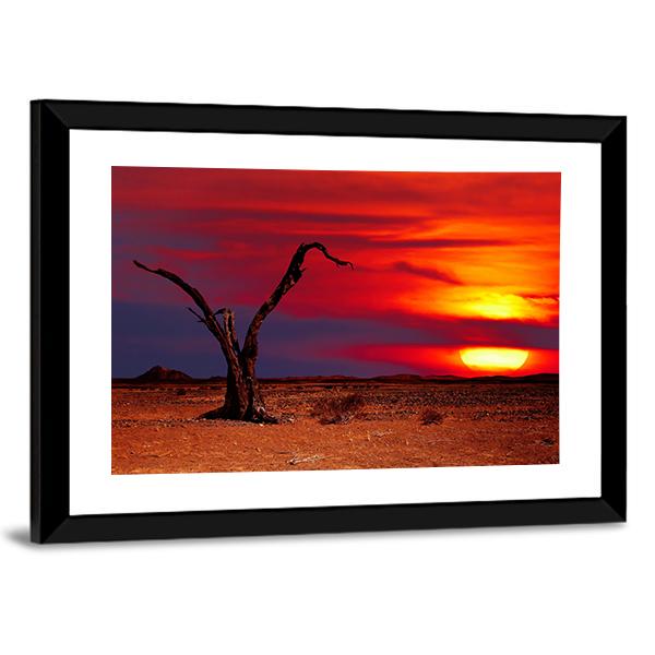 Dead Tree In Desert Canvas Wall Art-5 Horizontal-Gallery Wrap-22" x 12"-Tiaracle