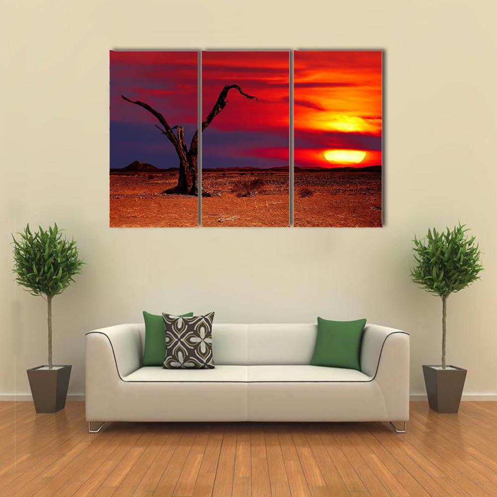 Dead Tree In Desert Canvas Wall Art-3 Horizontal-Gallery Wrap-37" x 24"-Tiaracle