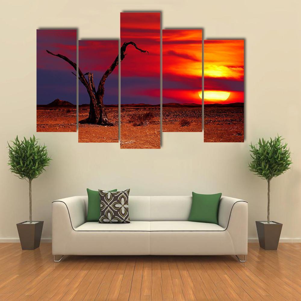 Dead Tree In Desert Canvas Wall Art-5 Pop-Gallery Wrap-47" x 32"-Tiaracle