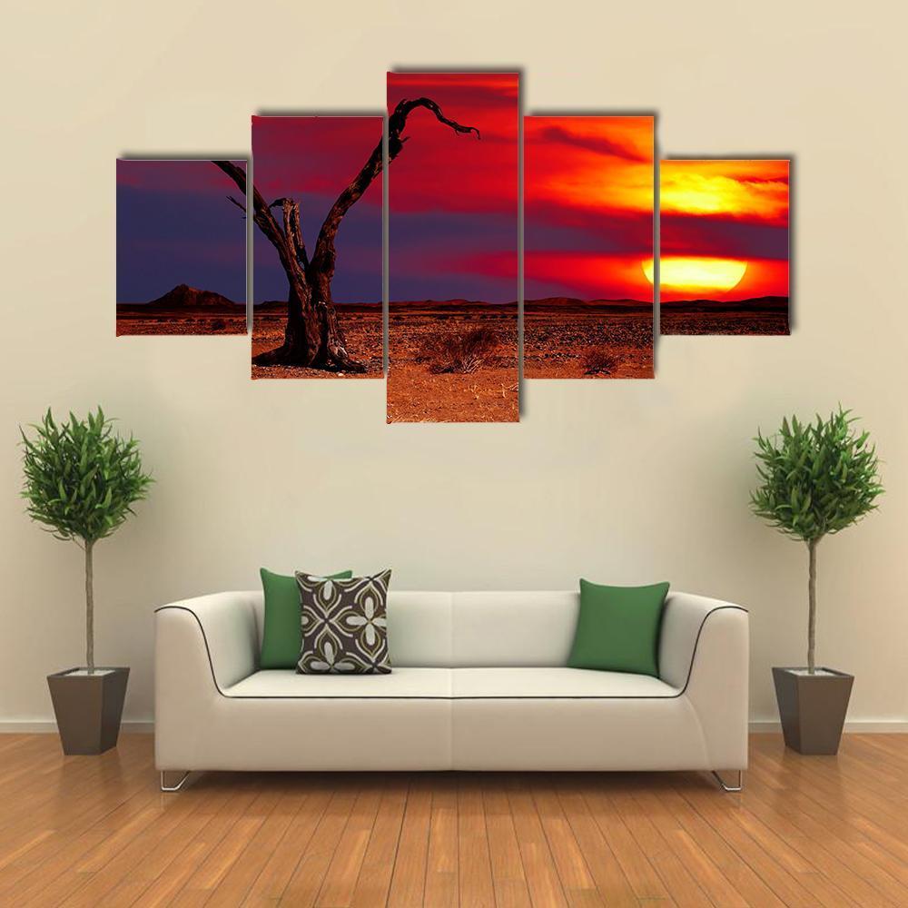 Dead Tree In Desert Canvas Wall Art-5 Star-Gallery Wrap-62" x 32"-Tiaracle