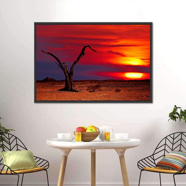 Dead Tree In Desert Canvas Wall Art-1 Piece-Floating Frame-24" x 16"-Tiaracle