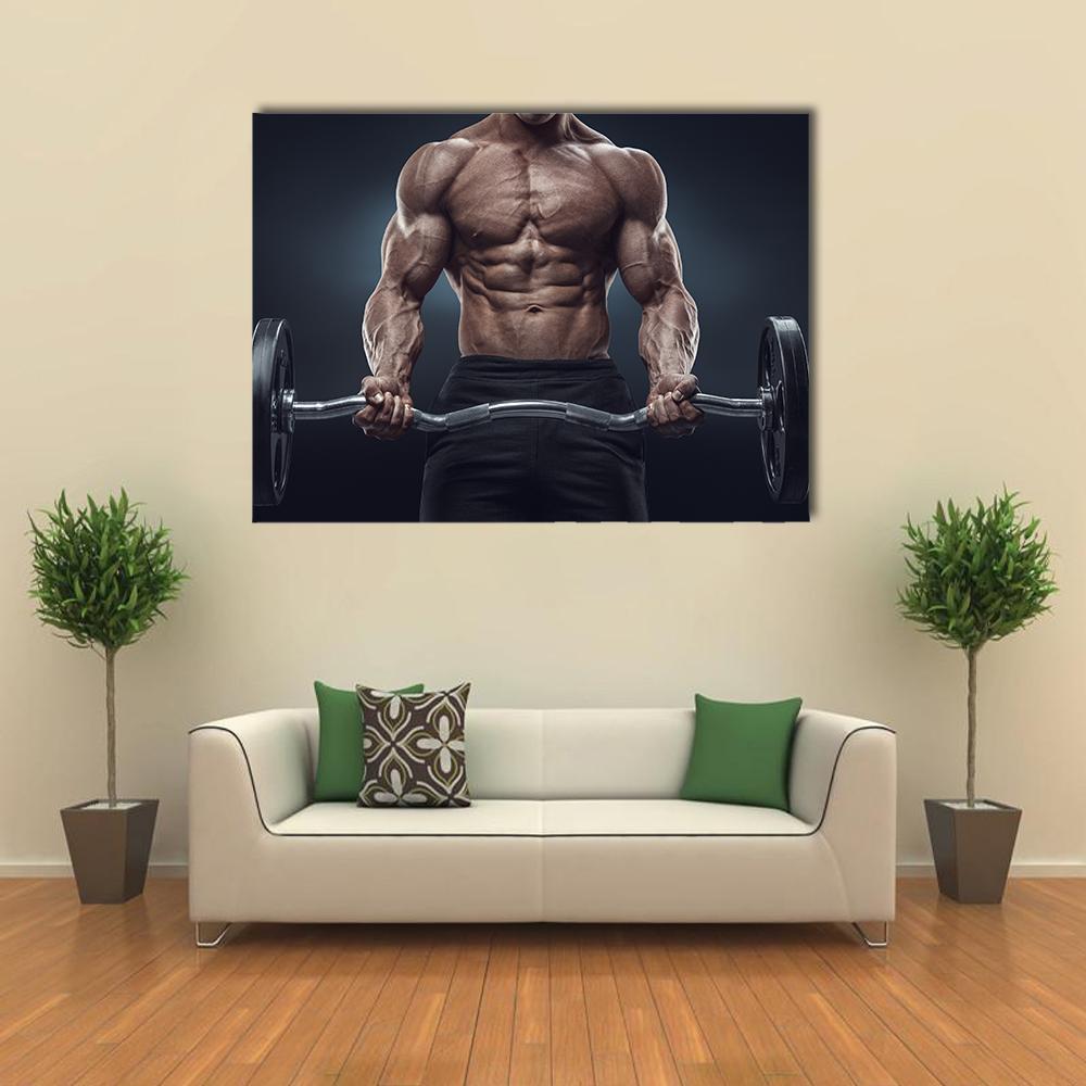 Bodybuilder Deadlifting in Intense Workout Canvas Wall Art in black, gray and brown, single panel hung on a wall