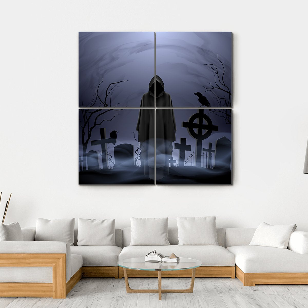 Death Angel Among Graves Canvas Wall Art-4 Square-Gallery Wrap-17" x 17"-Tiaracle
