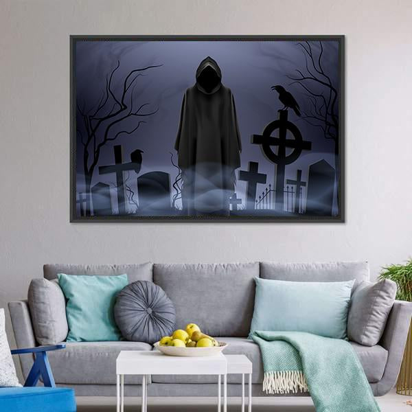 Death Angel Among Graves Canvas Wall Art-5 Horizontal-Gallery Wrap-22" x 12"-Tiaracle