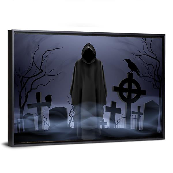Death Angel Among Graves Canvas Wall Art-3 Horizontal-Gallery Wrap-25" x 16"-Tiaracle