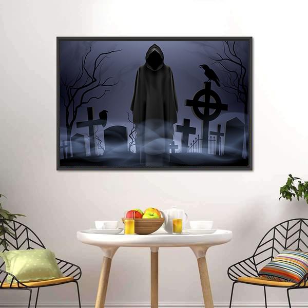 Death Angel Among Graves Canvas Wall Art-3 Horizontal-Gallery Wrap-25" x 16"-Tiaracle