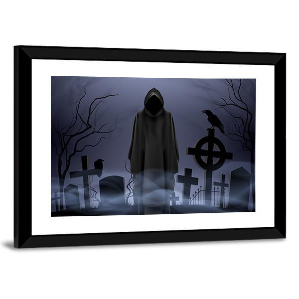 Death Angel Among Graves Canvas Wall Art-3 Horizontal-Gallery Wrap-25" x 16"-Tiaracle