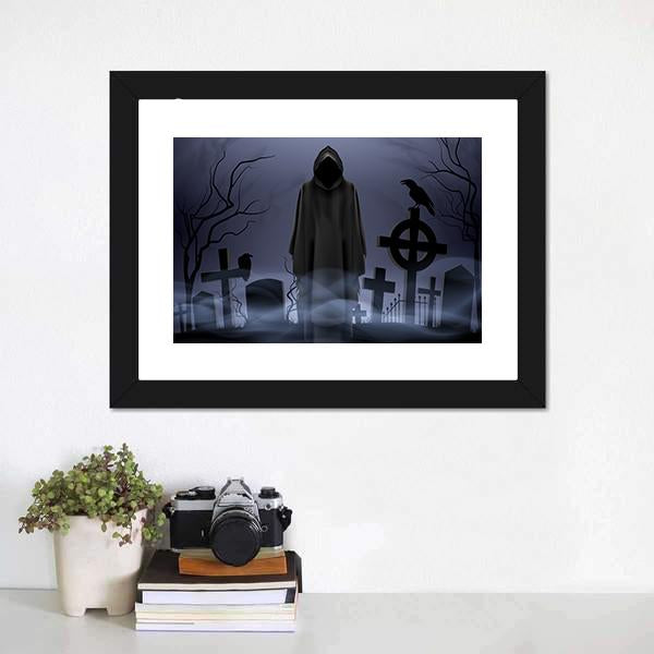 Death Angel Among Graves Canvas Wall Art-1 Piece-Framed Print-20" x 16"-Tiaracle