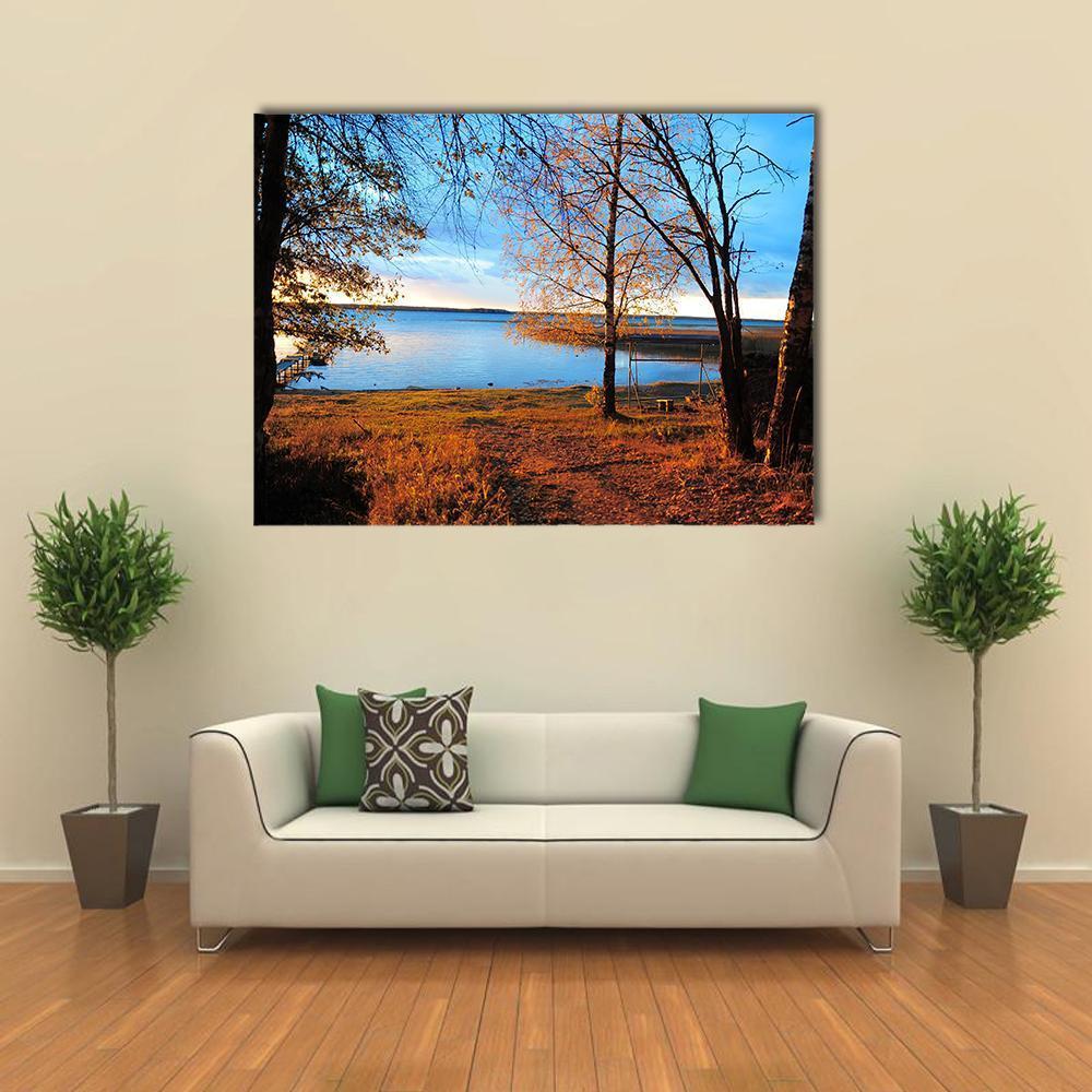 Decline In Autumn Wood About Lake Canvas Wall Art-1 Piece-Gallery Wrap-48" x 32"-Tiaracle