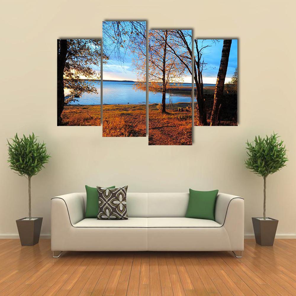 Decline In Autumn Wood About Lake Canvas Wall Art-4 Pop-Gallery Wrap-50" x 32"-Tiaracle