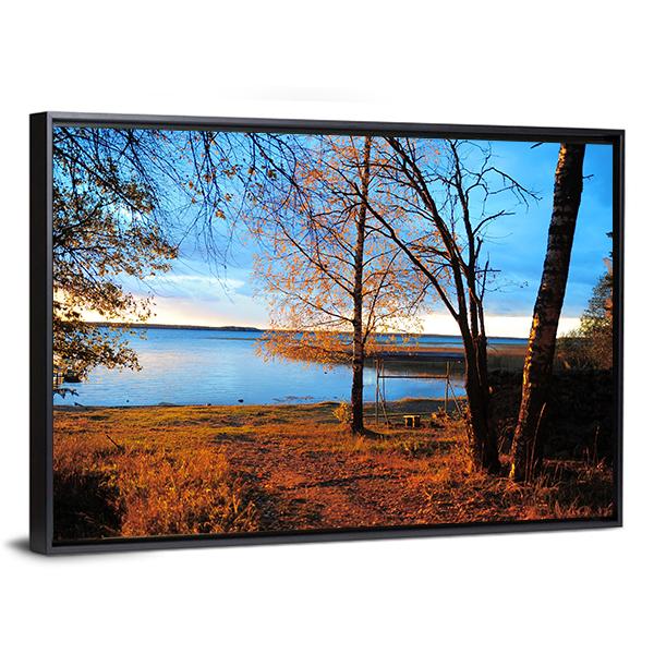 Decline In Autumn Wood About Lake Canvas Wall Art-3 Horizontal-Gallery Wrap-25" x 16"-Tiaracle