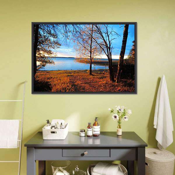 Decline In Autumn Wood About Lake Canvas Wall Art-3 Horizontal-Gallery Wrap-25" x 16"-Tiaracle