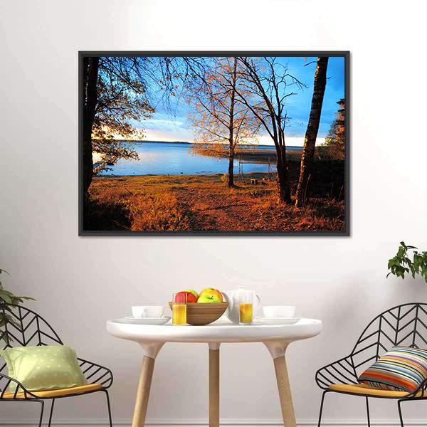 Decline In Autumn Wood About Lake Canvas Wall Art-1 Piece-Floating Frame-24" x 16"-Tiaracle