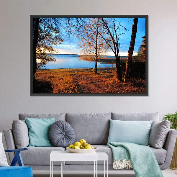 Decline In Autumn Wood About Lake Canvas Wall Art-3 Horizontal-Gallery Wrap-25" x 16"-Tiaracle