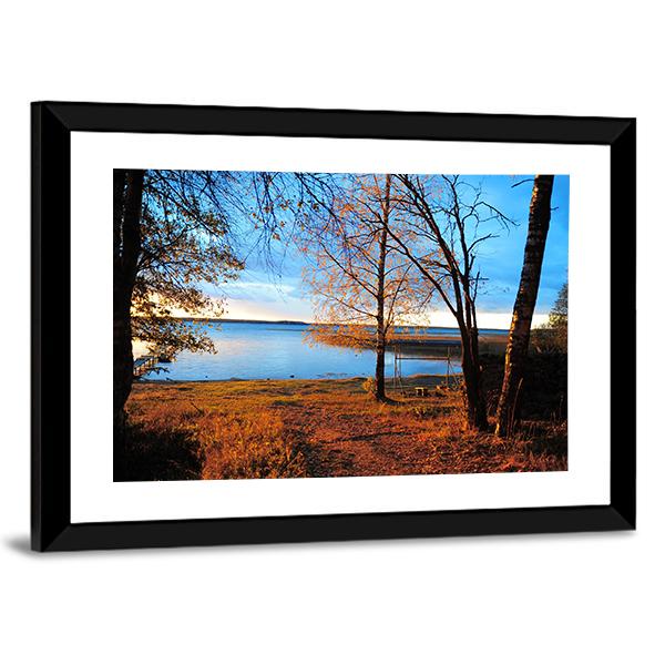 Decline In Autumn Wood About Lake Canvas Wall Art-3 Horizontal-Gallery Wrap-25" x 16"-Tiaracle