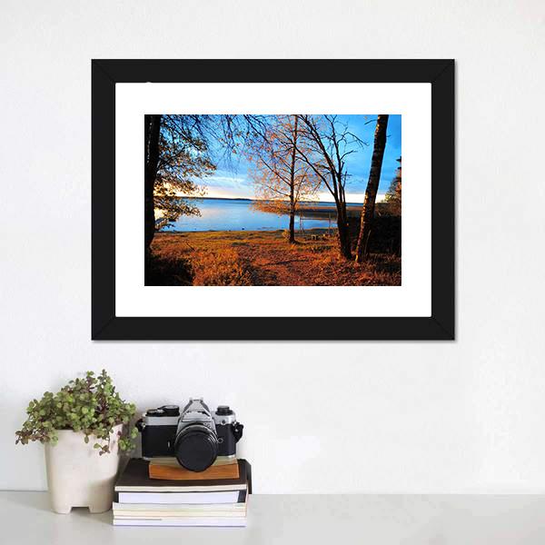 Decline In Autumn Wood About Lake Canvas Wall Art-3 Horizontal-Gallery Wrap-25" x 16"-Tiaracle
