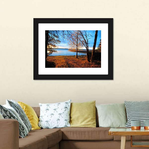 Decline In Autumn Wood About Lake Canvas Wall Art-1 Piece-Framed Print-20" x 16"-Tiaracle