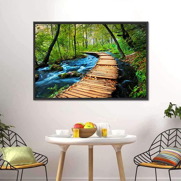 Deep Forest Stream Canvas Wall Art-1 Piece-Floating Frame-24" x 16"-Tiaracle